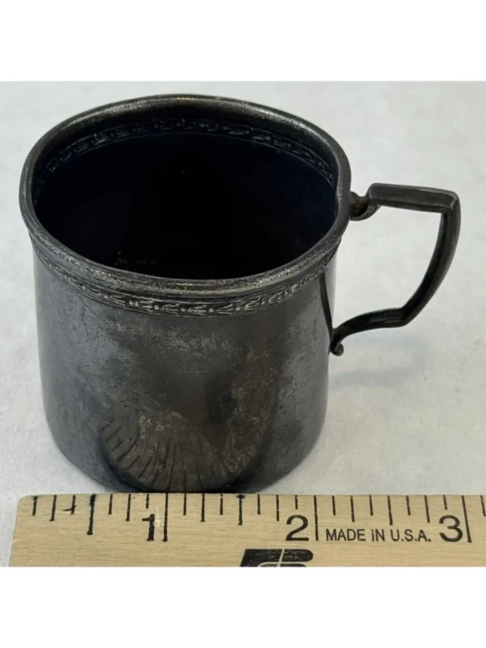 Vintage Portsmouth Silver Co EPWM Silver Plate Baby Cup Ornate Rim Aged Patina
